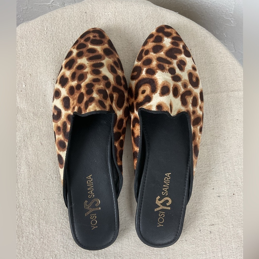 Women’s Yosi Samra Vidi Natural Calf Hair Mules Leopard Print Size 8 New - Picture 4 of 4